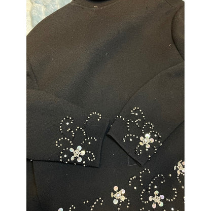 Sears Hong Kong Beaded Flower Embellished Black Wool Jacket Size Medium
