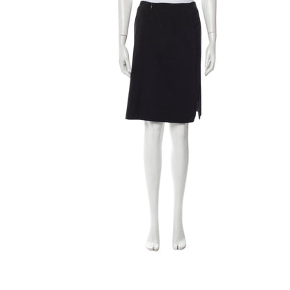Giorgio Armani Black Virgin Wool Knee Length Skirt Size M