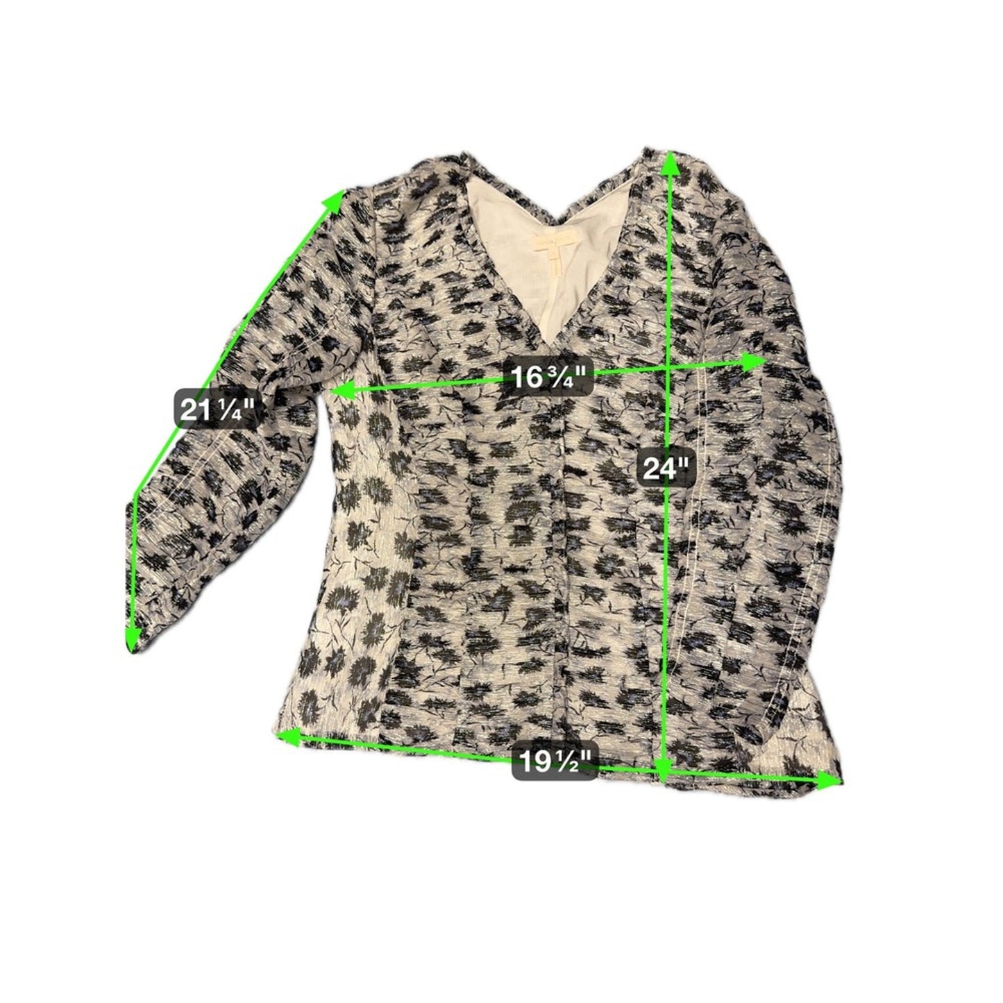 Rebecca Taylor Floral Metallic Silk Blend Long Sleeve Top Size 4