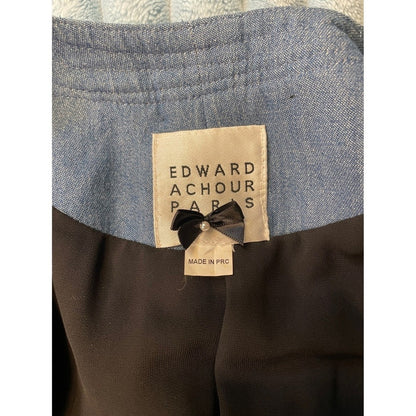 EDWARD ACHOUR PARIS Tweed Chain Trim Blazer Light Blue Trim Gold Buttons size S