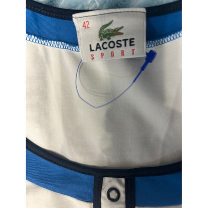 Lacoste Sport Tennis Dress Womens 42 White Blue Sleeveless Pleated Logo Preppy