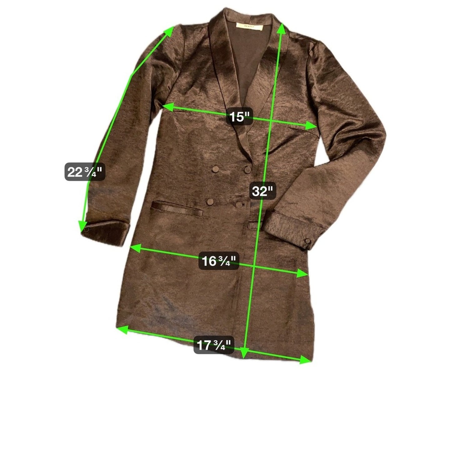 GESTUZ Metallic Double Breasted Blazer Dress Taupe Satin Shiny