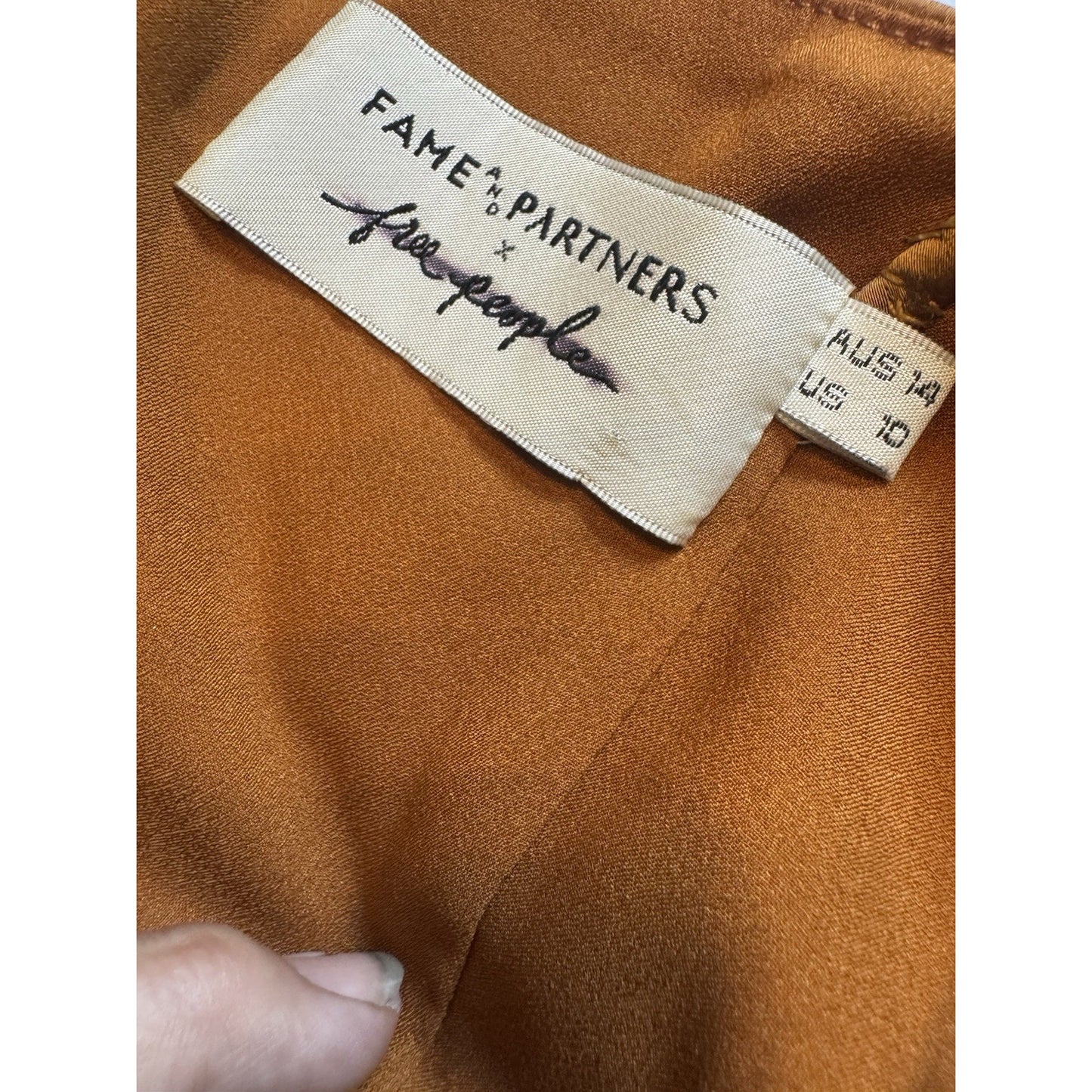 Free People x Fame and Partners Bronze Satin Slip Gown Dress Women’s Size 10
