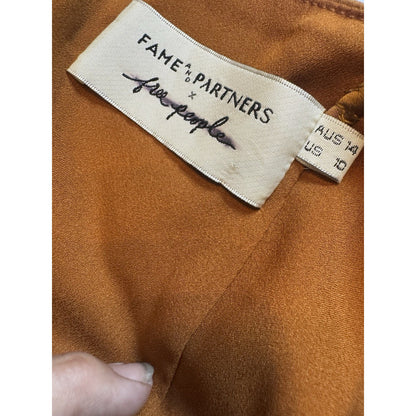 Free People x Fame and Partners Bronze Satin Slip Gown Dress Women’s Size 10