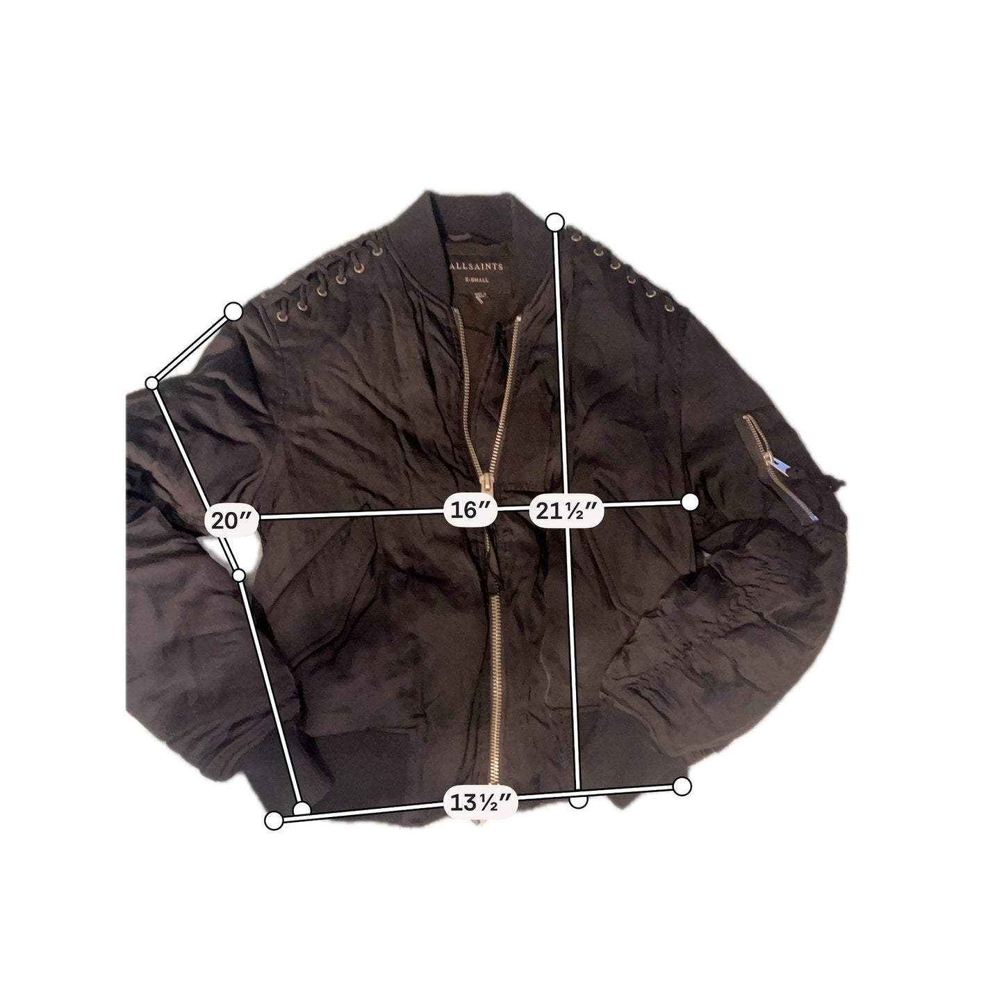 AllSaints Kensie Bomber Jacket Black Lace Up Shoulder Satin Flight Jacket XS