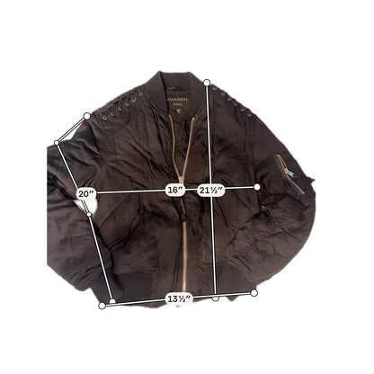 AllSaints Kensie Bomber Jacket Black Lace Up Shoulder Satin Flight Jacket XS