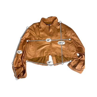 LAMARQUE Womens Cropped Leather Shacket Camel Tan Snap Front Jacket Small