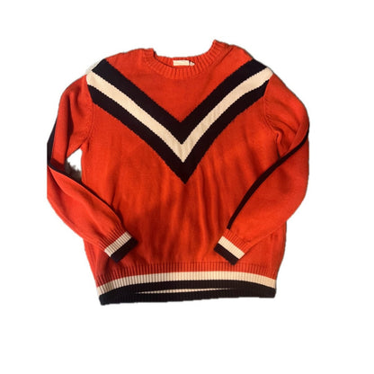 The Upside Sweater Womens XS Orange Navy White Chevron Cotton Knit Varsity