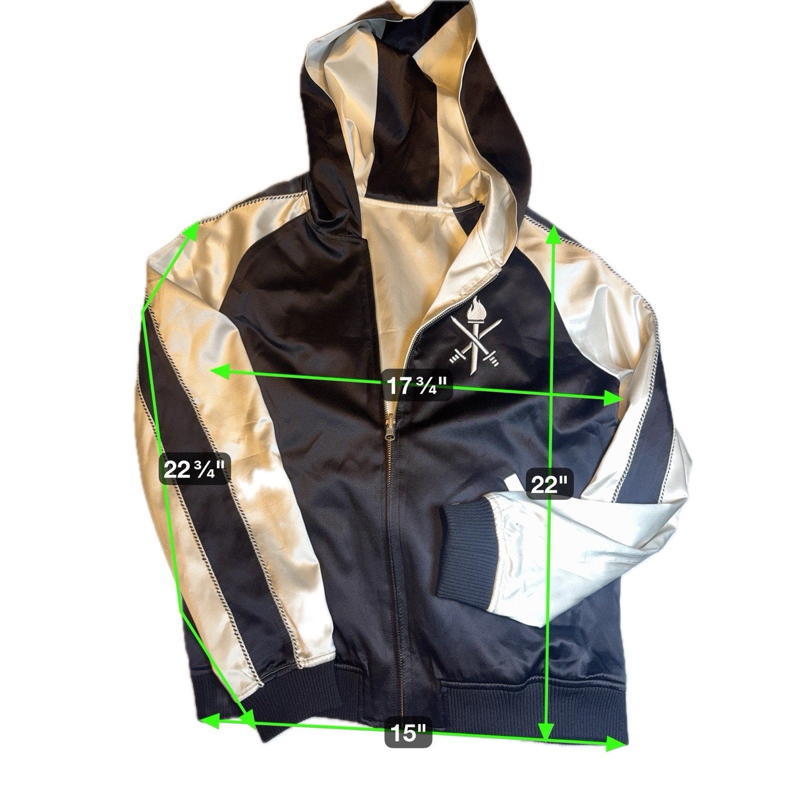Opening Ceremony Satin Reversible Bomber Jacket Black Ivory Embroidered Logo XL