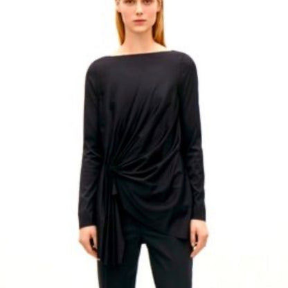 COS Asymmetrical Drape Twist Long Sleeve Top Navy Blue Size M NWT