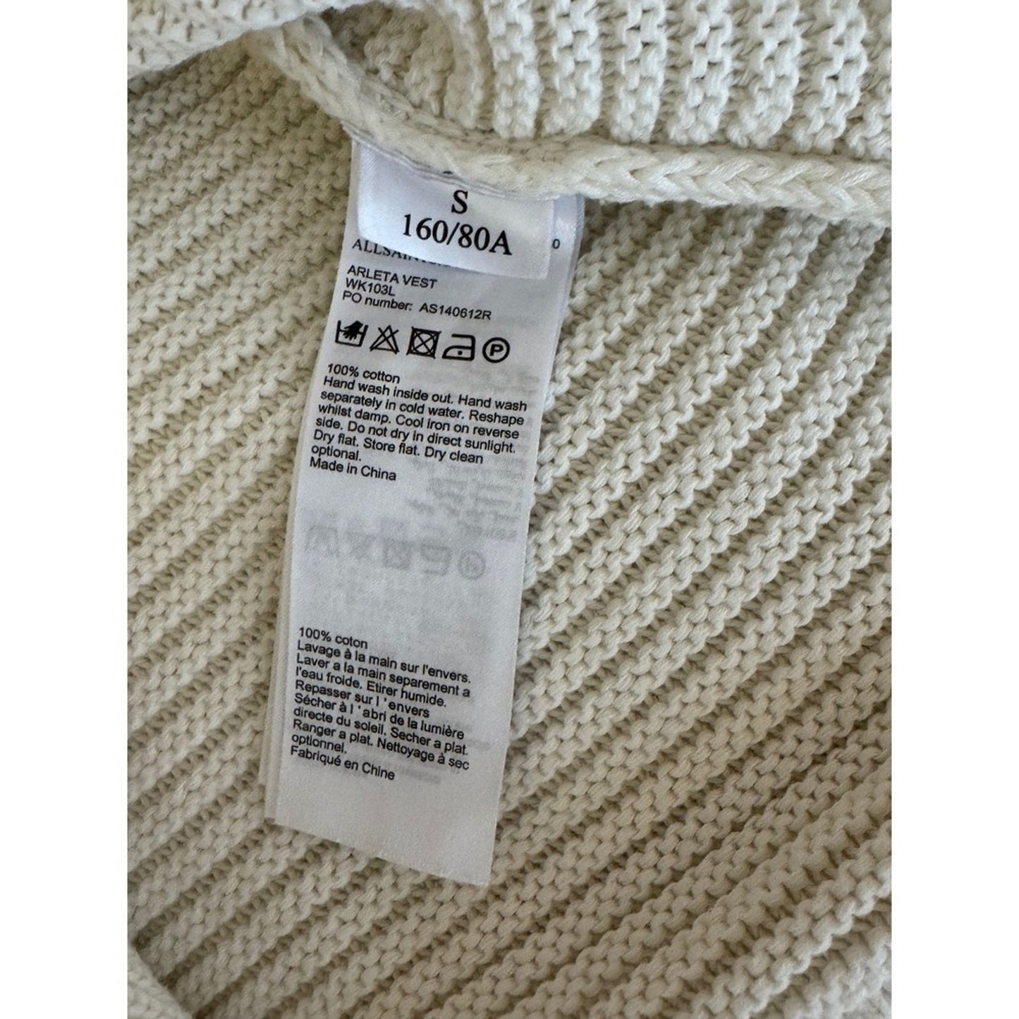 ALLSAINTS Arleta Vest Small Sleeveless Cream Knit Mini Dress Casual -size S