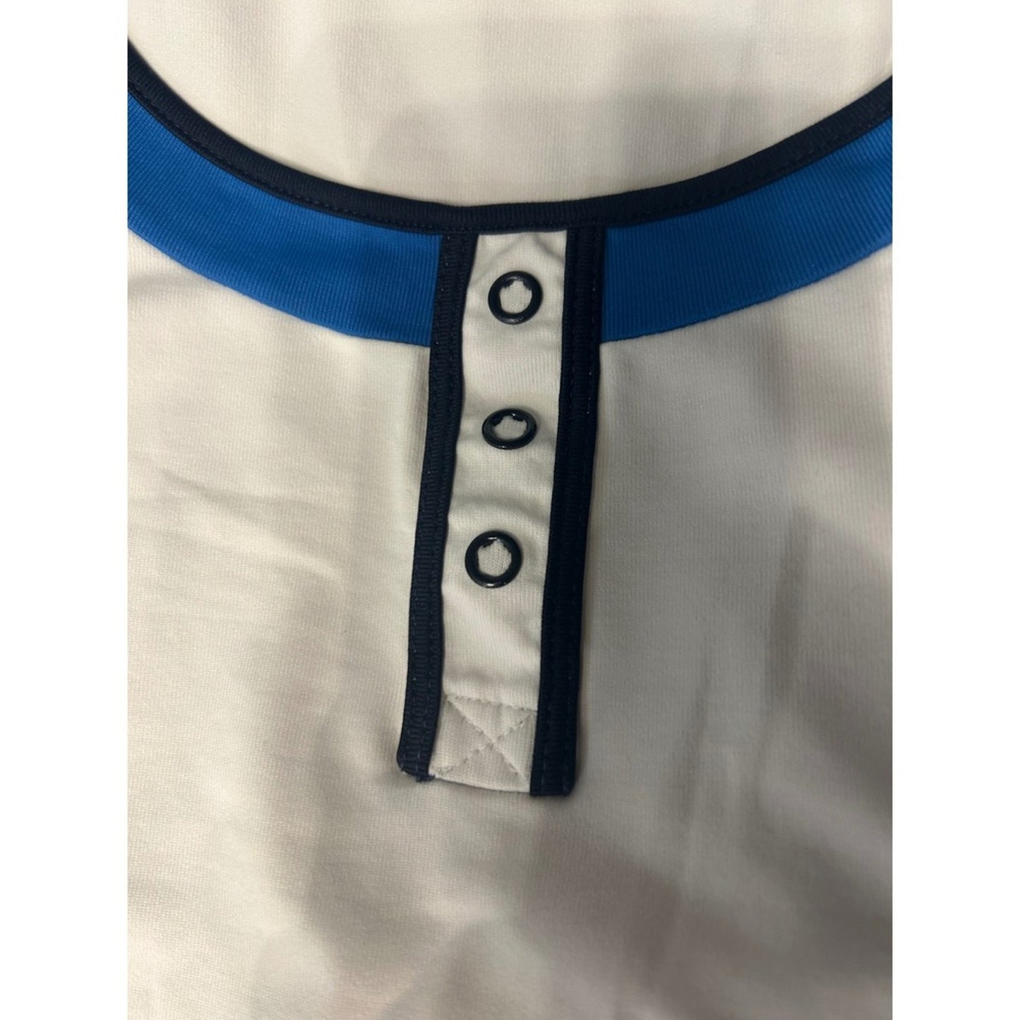 Lacoste Sport Tennis Dress Womens 42 White Blue Sleeveless Pleated Logo Preppy