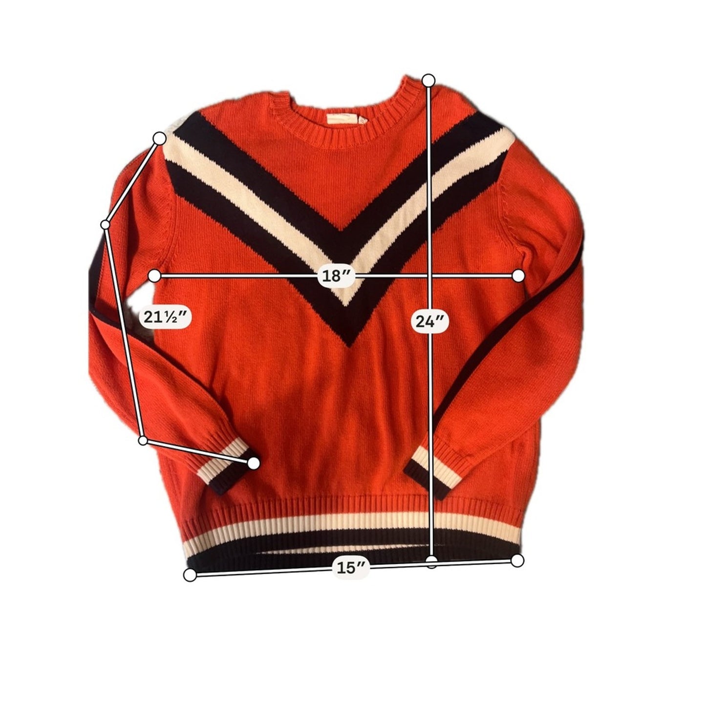The Upside Sweater Womens XS Orange Navy White Chevron Cotton Knit Varsity