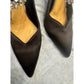 Jewel Badgley Mischka Black Satin Rhinestone Strap Pumps Size 9