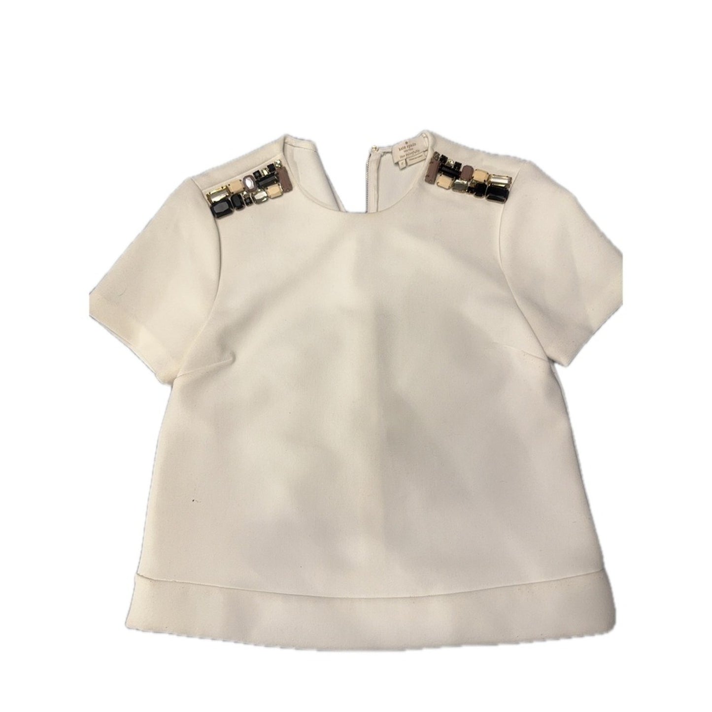 Kate Spade Ivory Embellished Shoulder Short Sleeve Top - Size 2