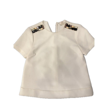 Kate Spade Ivory Embellished Shoulder Short Sleeve Top - Size 2