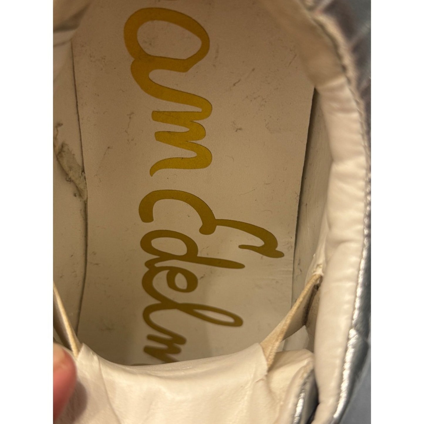 Sam Edelman Women's LEYA US 10.5 Silver Leather Faux Fur Slip On Sneakers