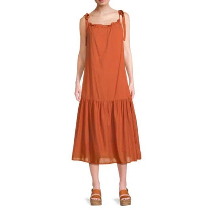 Nation LTD Los Angeles Terracotta Tie Strap Midi Dress Sleeveless Casual