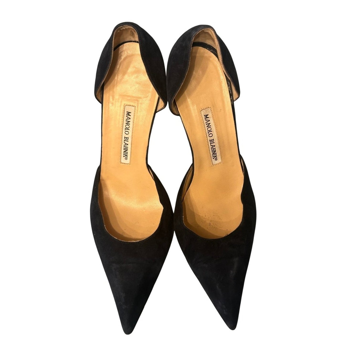 Manolo Blahnik d'Orsay Pumps Womens 41 Black Suede Pointed Toe Stiletto Good