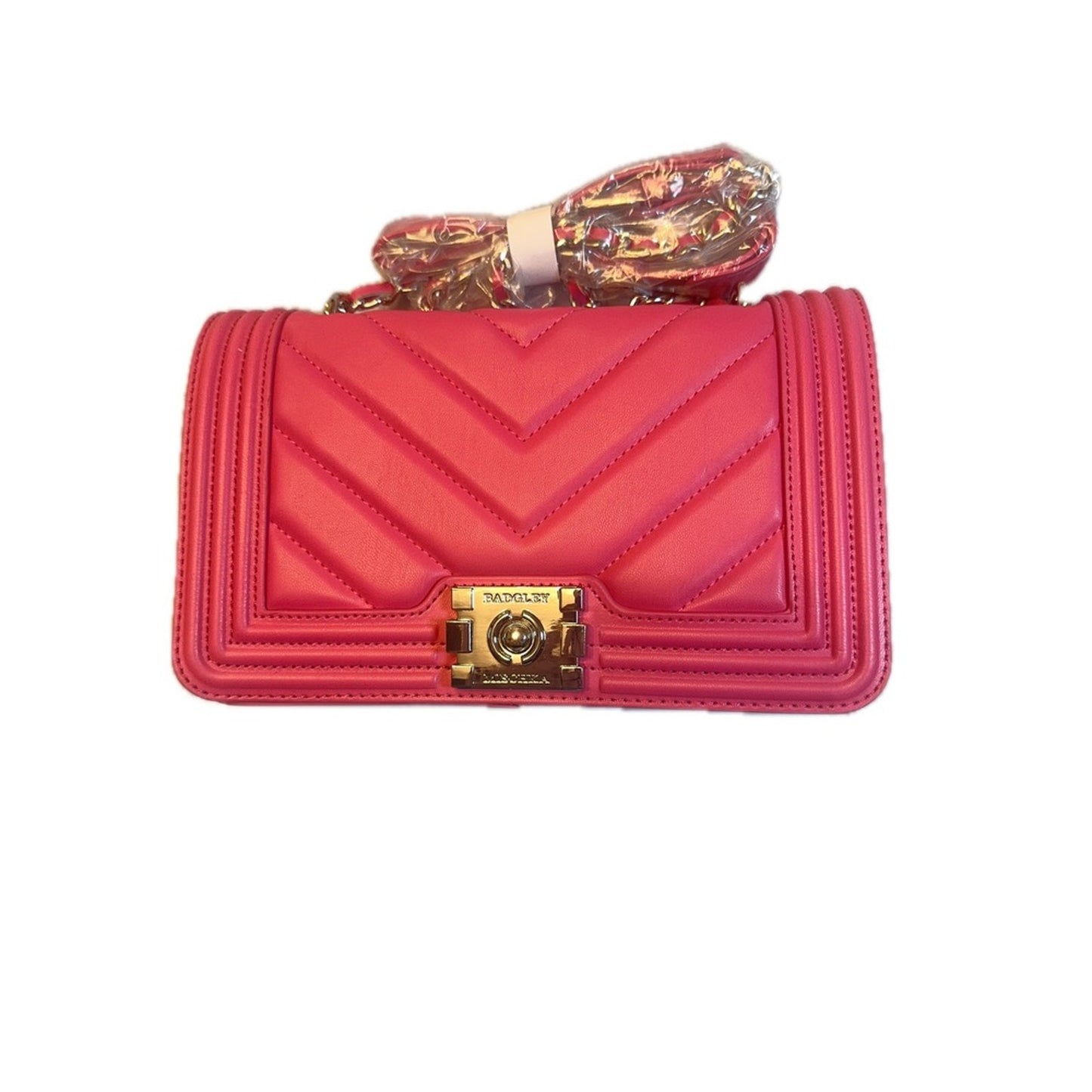 Badgley Mischka Hot Pink Quilted Crossbody Bag with Chain Strap