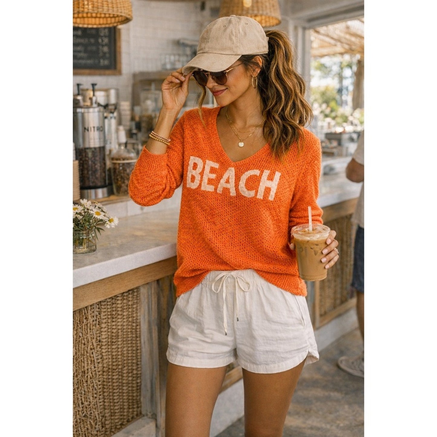 J Society Coral Beach V Neck Lightweight Knit Sweater Top Size S
