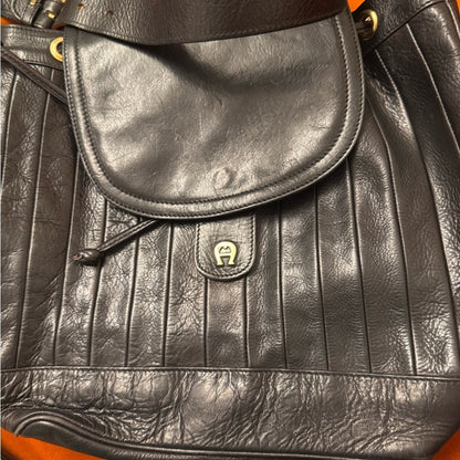Etienne Aigner Vintage Black Leather Shoulder Bag Purse Flap Crossbody Bag