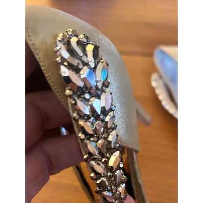 Badgley Mischka Gold Crystal T-Strap Stiletto Heels Womens 9.5 Formal Wedding