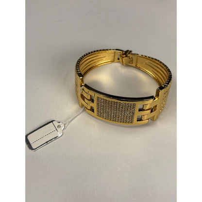 Gold-Tone Rhinestone Wide Hinged Cuff Bracelet