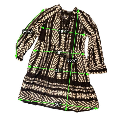 Maeve by Anthropologie Black White Aztec Print Tiered Tassel Dress XSmall