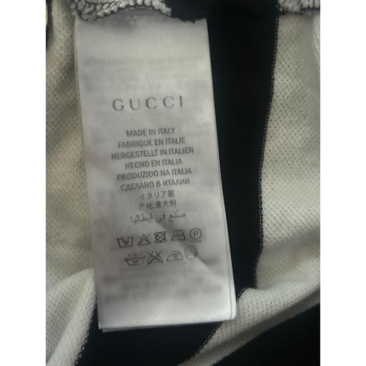 Gucci Navy White Striped Polo Shirt Red Snake Bee Embroidered Collar Size M