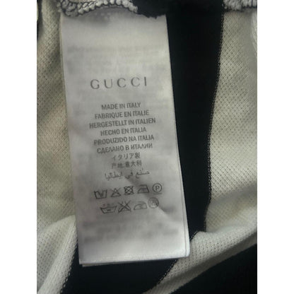 Gucci Navy White Striped Polo Shirt Red Snake Bee Embroidered Collar Size M