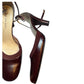 AK Anne Klein Burgundy Leather Ankle Strap Heel Pumps Shoes Women&