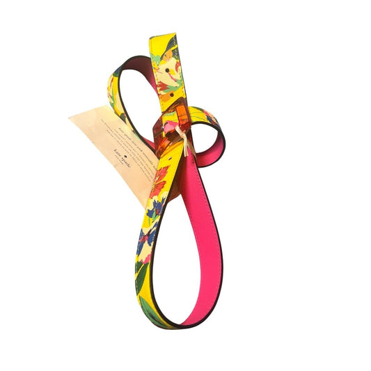 NWT Kate Spade Reversible Leather Belt Yellow Floral Pink Acrylic Buckle B151