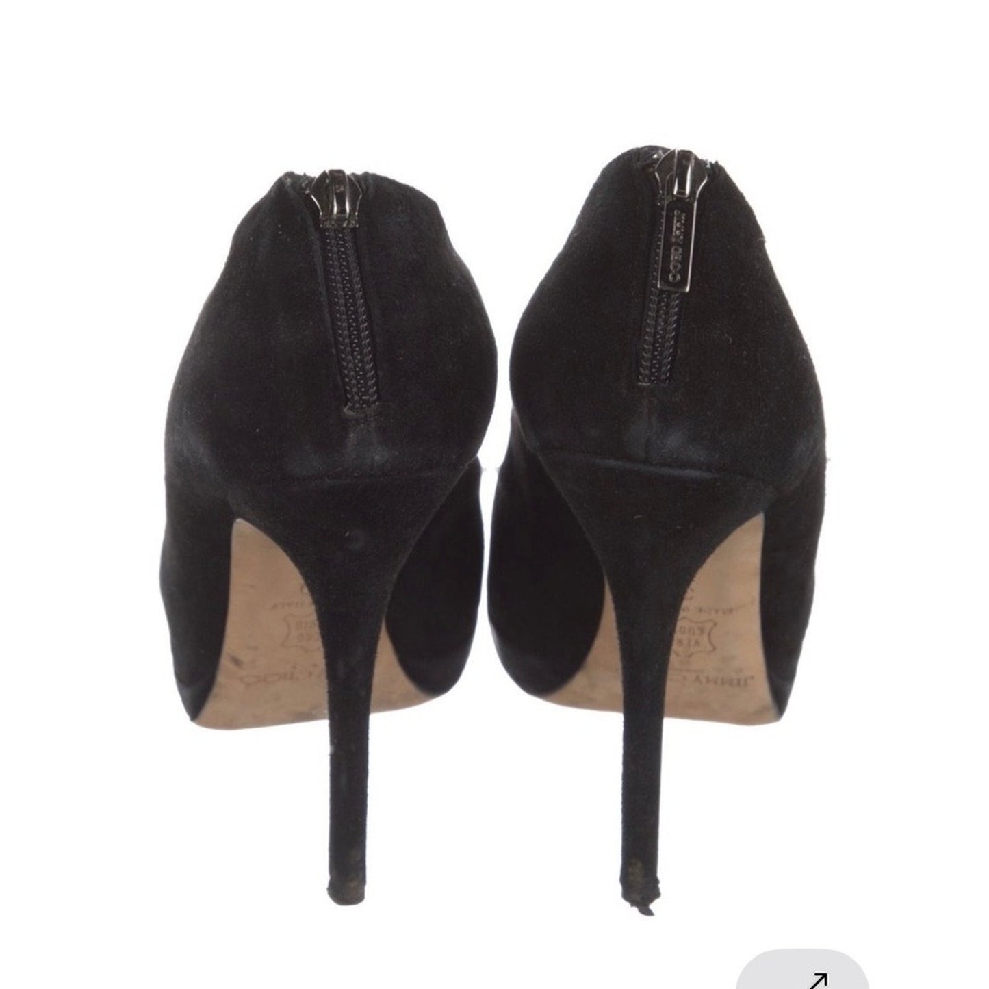 Jimmy Choo Suede Peep Toe Booties Womens 39 Black Good Back Zip Stiletto Heels