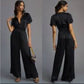 Anthropologie Somerset Satin Wide Leg Jumpsuit Black Size S