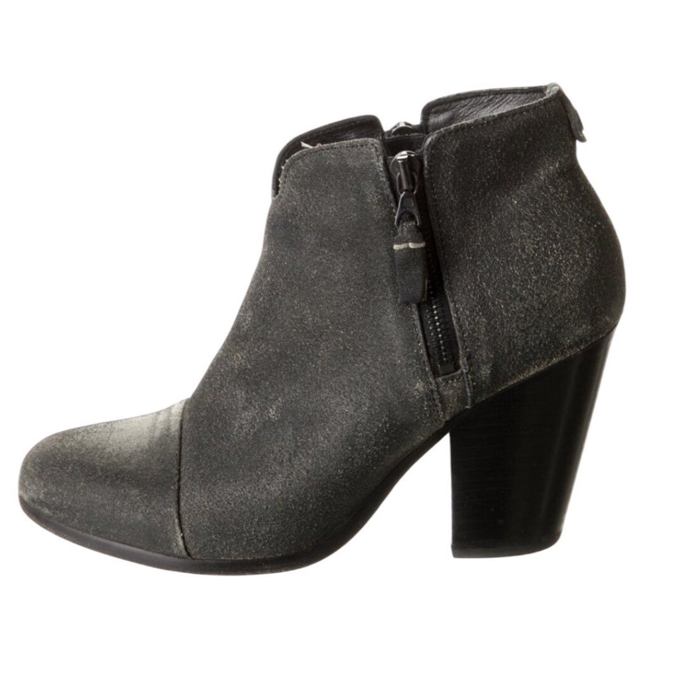 Rag & Bone Black Suede Ankle Boots Block Heel Side Zip Casual Women's Size 8.5