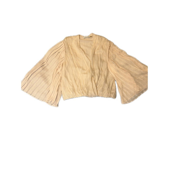 alice + olivia Cream Pleated Kimono Style Blouse Flare Sleeve Cropped