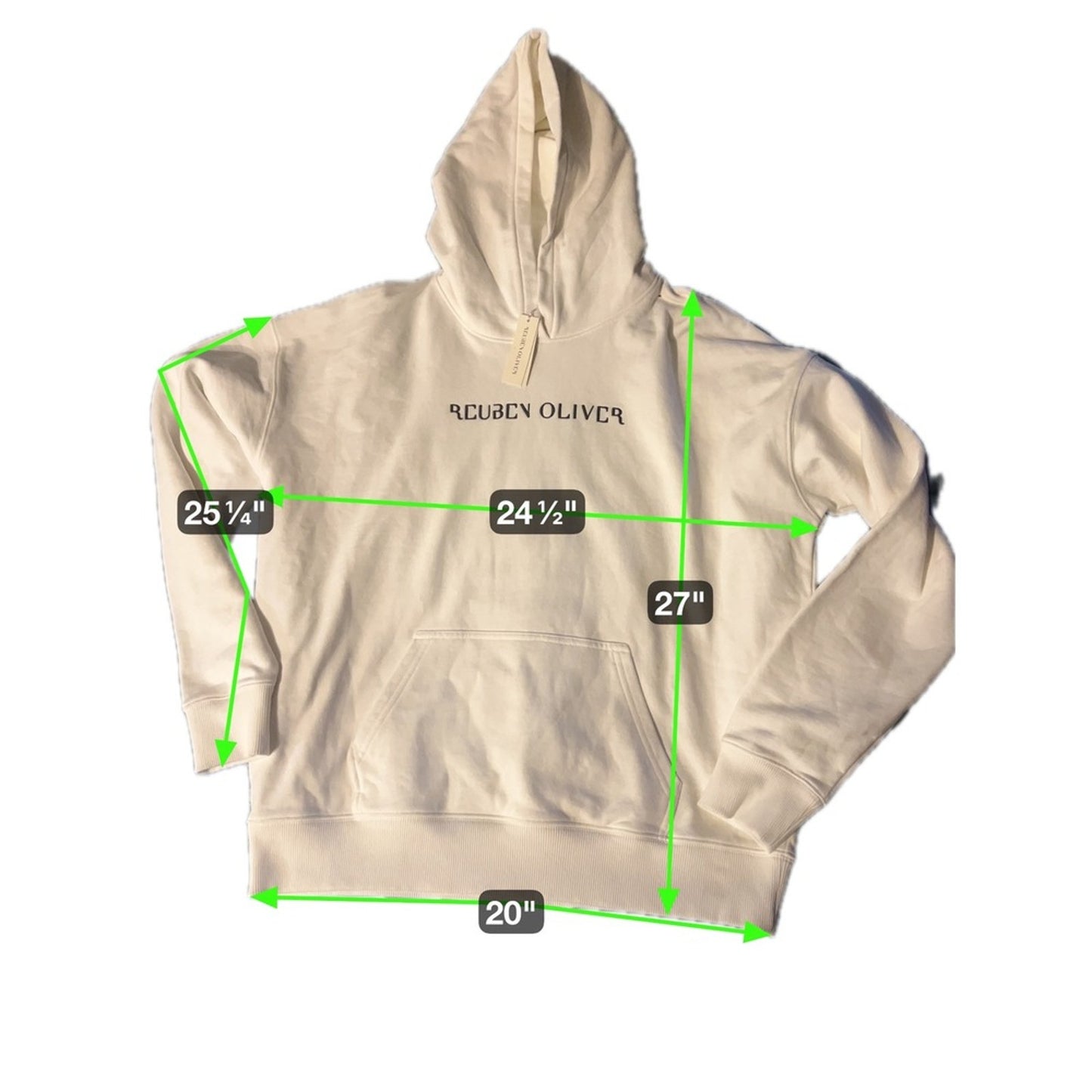 NWT REUBEN OLIVER Cream White Embroidered Logo Hoodie Pullover Sweatshirt Size L