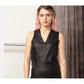Helmut Lang Black Leather Sleeveless Top – Minimalist V-Neck – Size 4