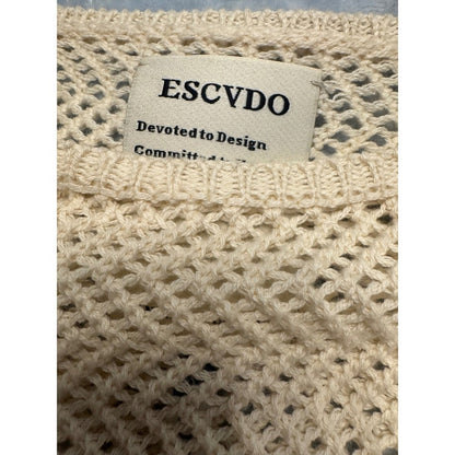 ESCVDO Carisa Crochet Fringe Hem Top Cream Multi Trim Knit Fest Boho – Size S