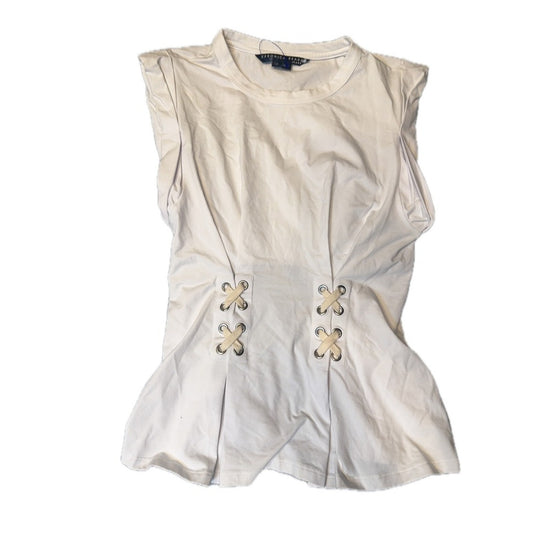 Veronica Beard Jeans White Sleeveless Lace Up Corset Detail Top Size Small