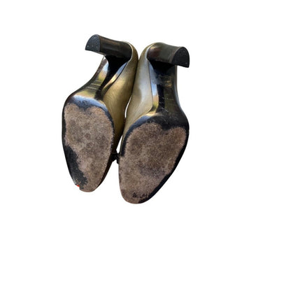 BURBERRY Pumps Women Designer Heels Gold Buckle Olive Green Leather 39.5/8.5