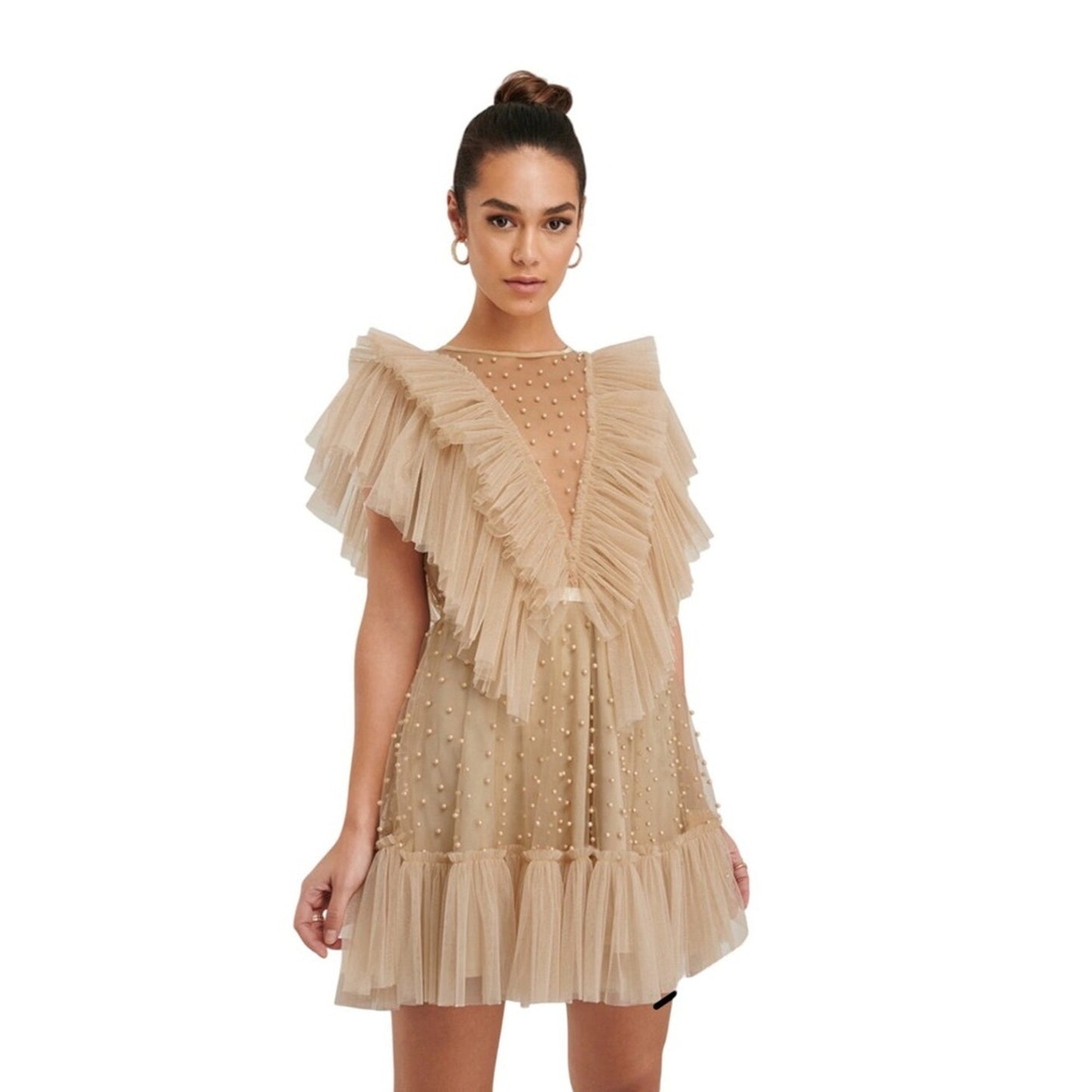 IDA SJÖSTEDT 039 Nathalie Dress Pearl Embellished Tulle Ruffle Mini Pink
