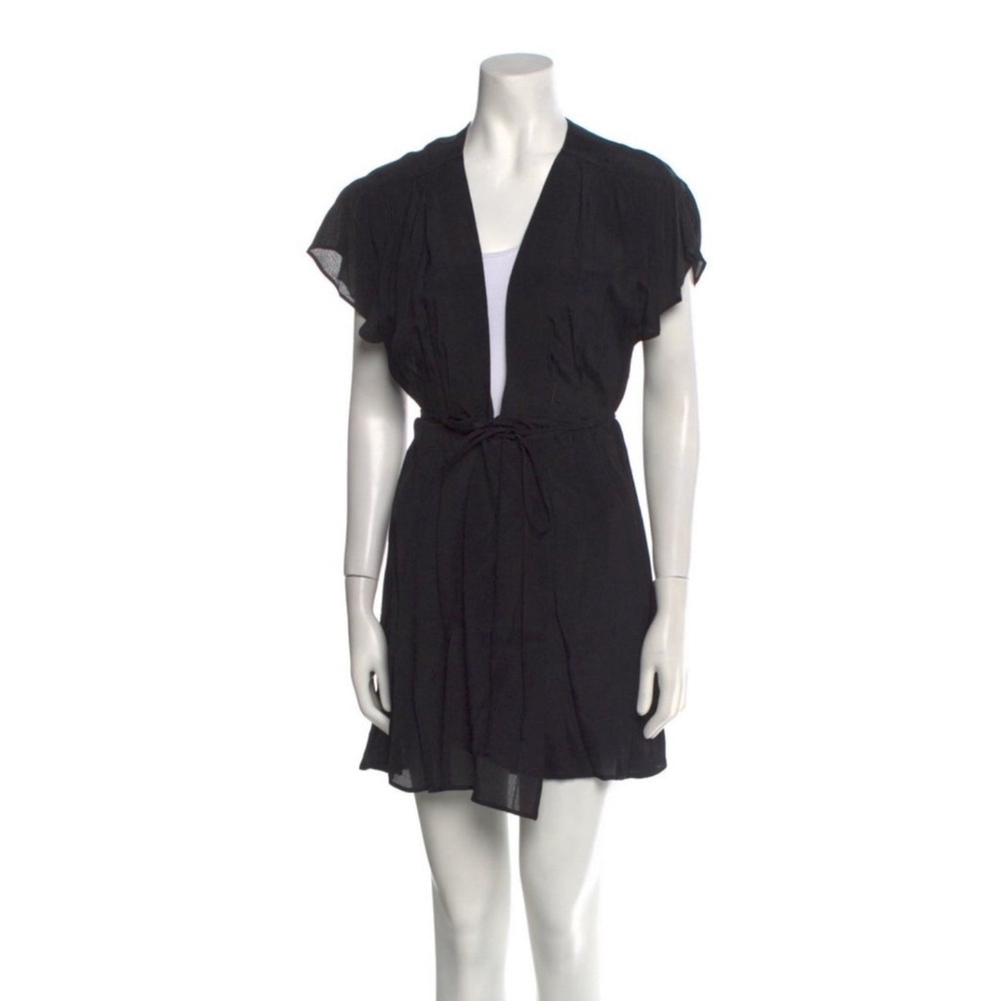 Reformation Black Short Sleeve Wrap Dress Tie Waist Mini