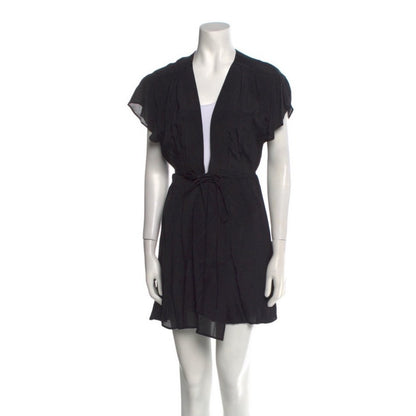 Reformation Black Short Sleeve Wrap Dress Tie Waist Mini