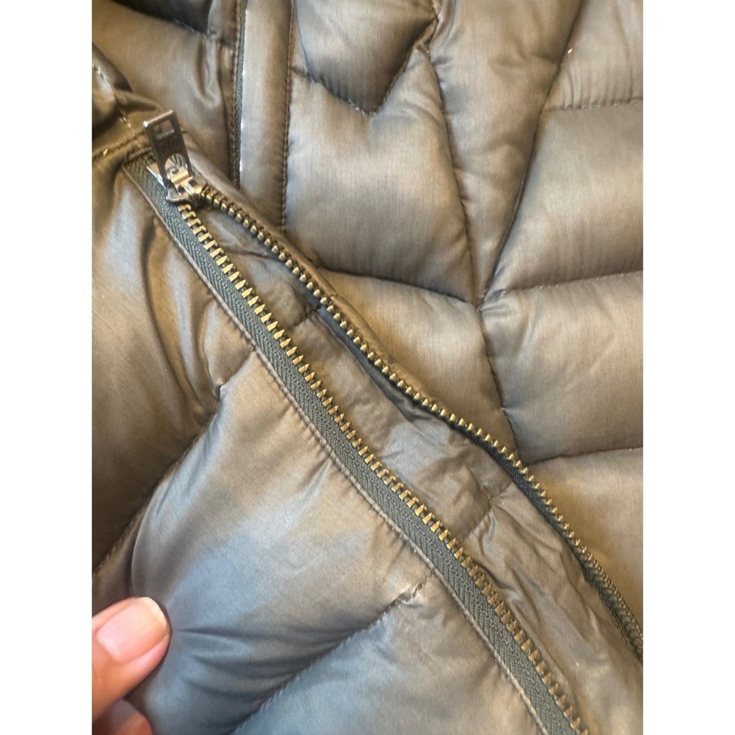 Helmut Lang Gray Down Puffer Jacket with Hood Asymmetrical Zip Womens Small S