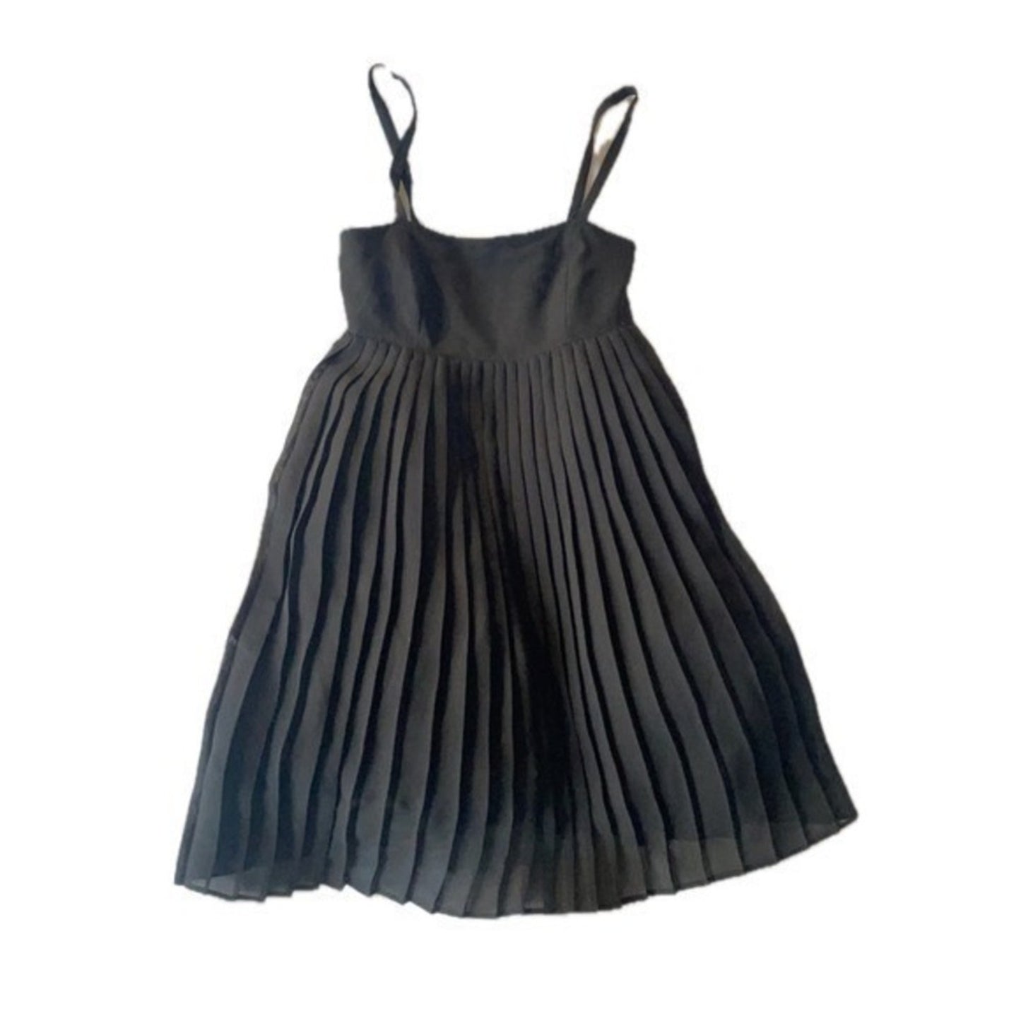 MAX & CO Black Pleated Midi Dress Spaghetti Straps A Line Square Neck