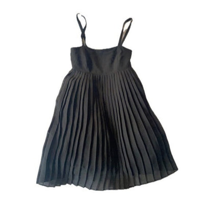MAX & CO Black Pleated Midi Dress Spaghetti Straps A Line Square Neck
