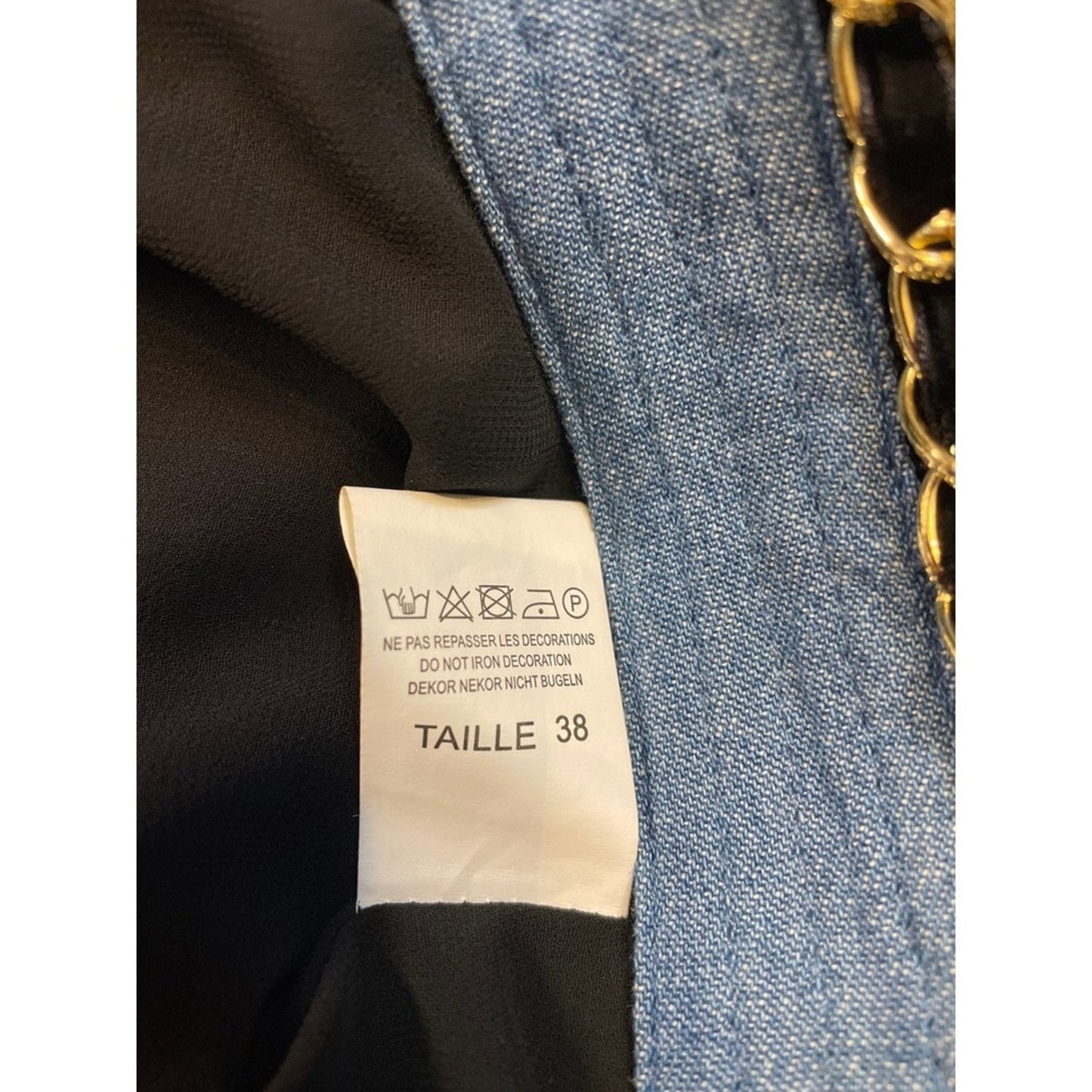 EDWARD ACHOUR PARIS Tweed Chain Trim Blazer Light Blue Trim Gold Buttons size S