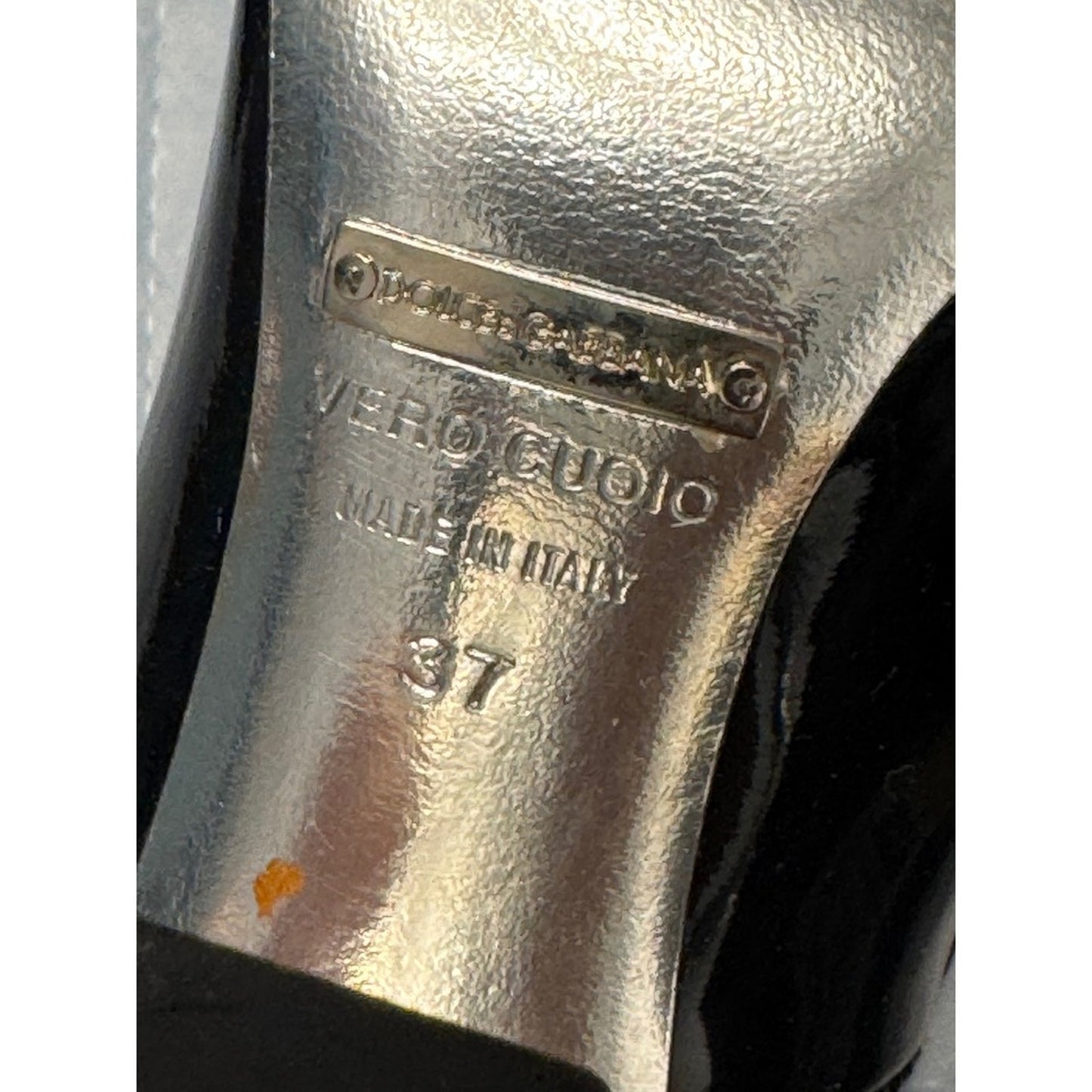 Dolce & Gabbana Pointed Toe Pumps Black Patent Leather Silver Heel Size 37